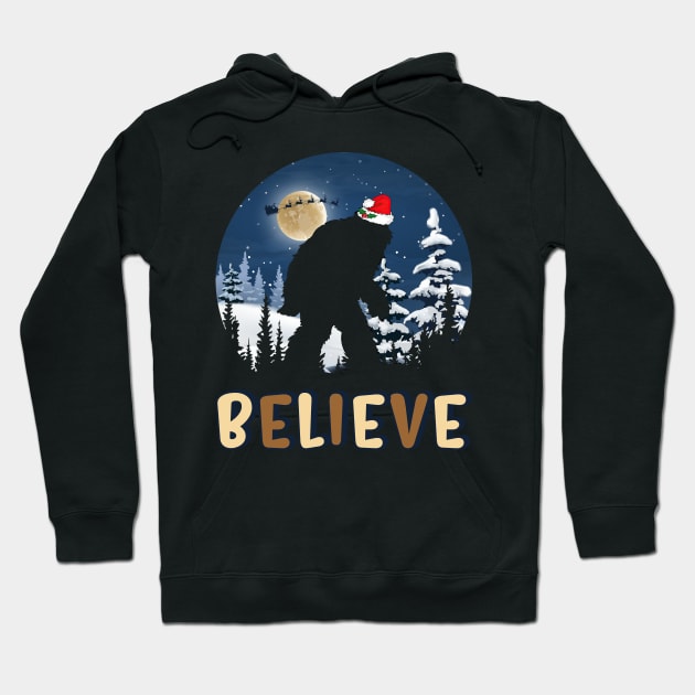 Funny Christmas Xmas Bigfoot Believe Sasquatch Hoodie by Happy Shirt